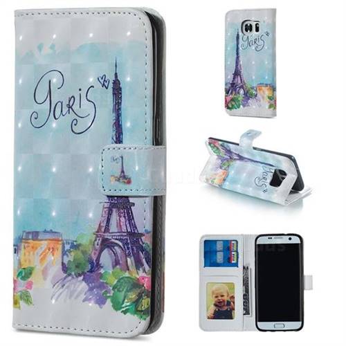 Paris Tower 3D Painted Leather Phone Wallet Case for Samsung Galaxy S7 Edge s7edge