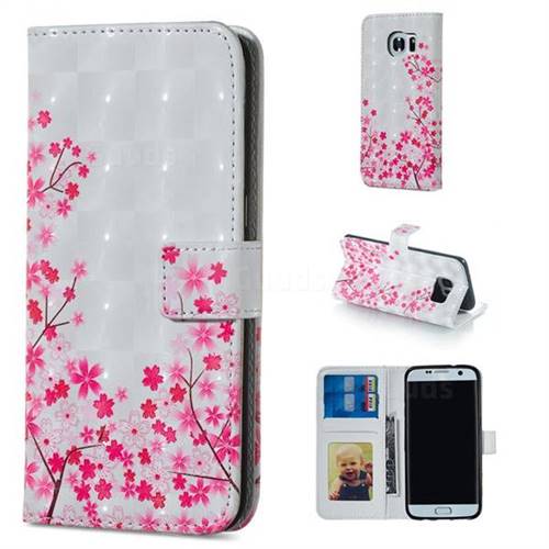 Cherry Blossom 3D Painted Leather Phone Wallet Case for Samsung Galaxy S7 Edge s7edge