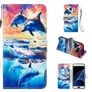 Couple Dolphin Smooth Leather Phone Wallet Case for Samsung Galaxy S7 Edge s7edge