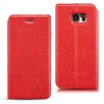 Ultra Slim Retro Simple Magnetic Sucking Leather Flip Cover for Samsung Galaxy S7 Edge s7edge - Red
