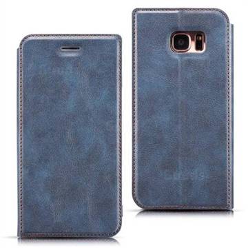 Ultra Slim Retro Simple Magnetic Sucking Leather Flip Cover for Samsung Galaxy S7 Edge s7edge - Blue
