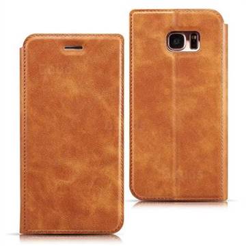 Ultra Slim Retro Simple Magnetic Sucking Leather Flip Cover for Samsung Galaxy S7 Edge s7edge - Brown