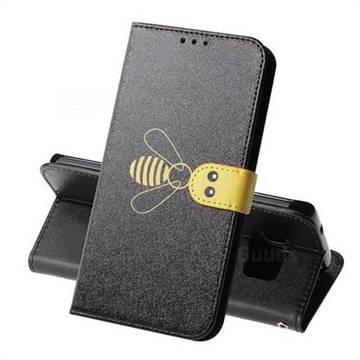 Silk Texture Bee Pattern Leather Phone Case for Samsung Galaxy S7 Edge s7edge - Black