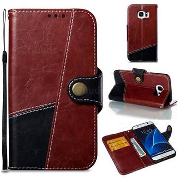 Retro Magnetic Stitching Wallet Flip Cover for Samsung Galaxy S7 Edge s7edge - Dark Red