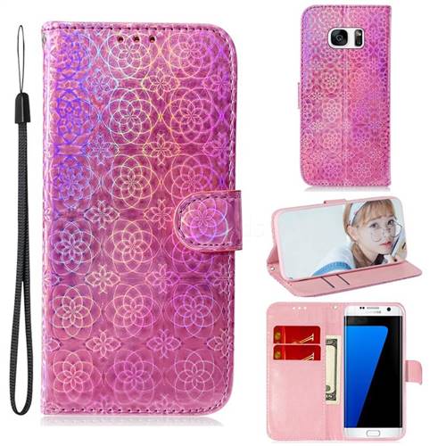 Laser Circle Shining Leather Wallet Phone Case for Samsung Galaxy S7 Edge s7edge - Pink