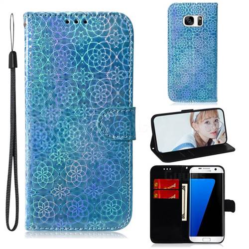 Laser Circle Shining Leather Wallet Phone Case for Samsung Galaxy S7 Edge s7edge - Blue