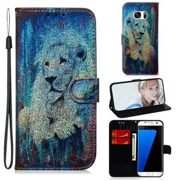 White Lion Laser Shining Leather Wallet Phone Case for Samsung Galaxy S7 Edge s7edge