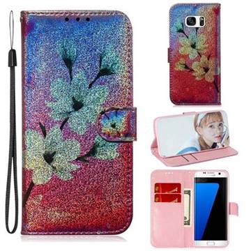 Magnolia Laser Shining Leather Wallet Phone Case for Samsung Galaxy S7 Edge s7edge