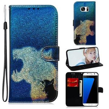 Cat and Leopard Laser Shining Leather Wallet Phone Case for Samsung Galaxy S7 Edge s7edge