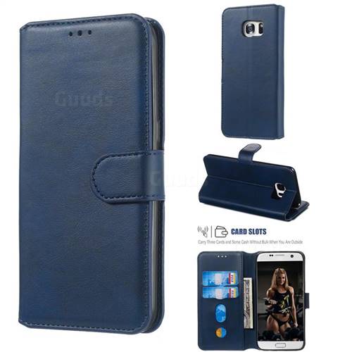 Retro Calf Matte Leather Wallet Phone Case for Samsung Galaxy S7 Edge s7edge - Blue
