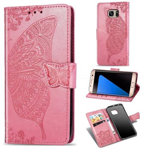 Embossing Mandala Flower Butterfly Leather Wallet Case for Samsung Galaxy S7 Edge s7edge - Pink