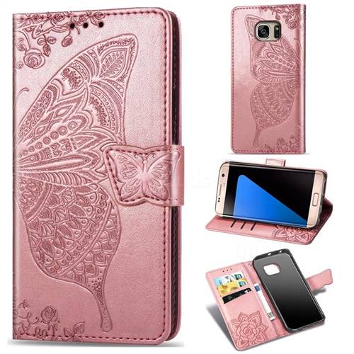 Embossing Mandala Flower Butterfly Leather Wallet Case for Samsung Galaxy S7 Edge s7edge - Rose Gold