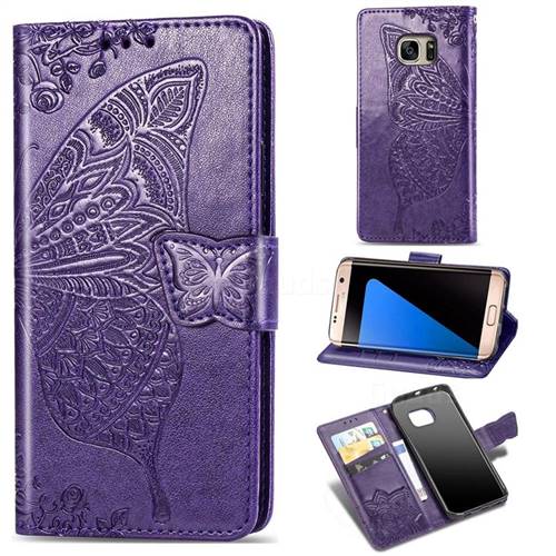 Embossing Mandala Flower Butterfly Leather Wallet Case for Samsung Galaxy S7 Edge s7edge - Dark Purple
