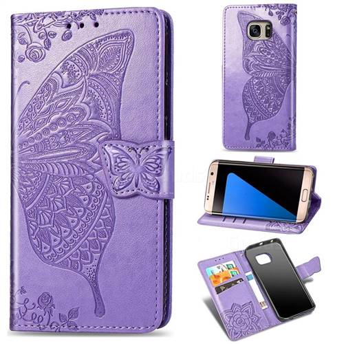 Embossing Mandala Flower Butterfly Leather Wallet Case for Samsung Galaxy S7 Edge s7edge - Light Purple