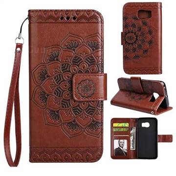 Embossing Half Mandala Flower Leather Wallet Case for Samsung Galaxy S7 Edge s7edge - Brown
