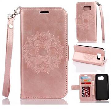 Embossing Retro Matte Mandala Flower Leather Wallet Case for Samsung Galaxy S7 Edge s7edge - Rose Gold