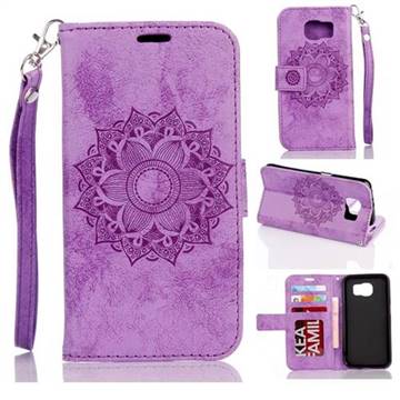 Embossing Retro Matte Mandala Flower Leather Wallet Case for Samsung Galaxy S7 Edge s7edge - Purple