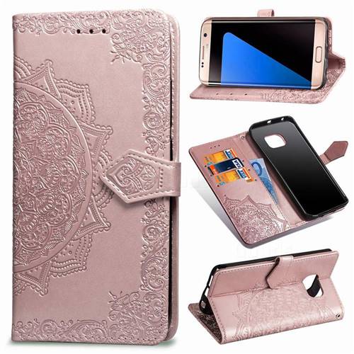 Embossing Imprint Mandala Flower Leather Wallet Case for Samsung Galaxy S7 Edge s7edge - Rose Gold
