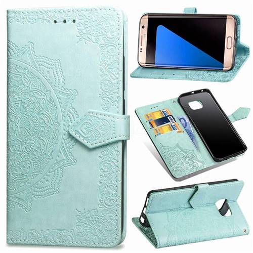 Embossing Imprint Mandala Flower Leather Wallet Case for Samsung Galaxy S7 Edge s7edge - Green