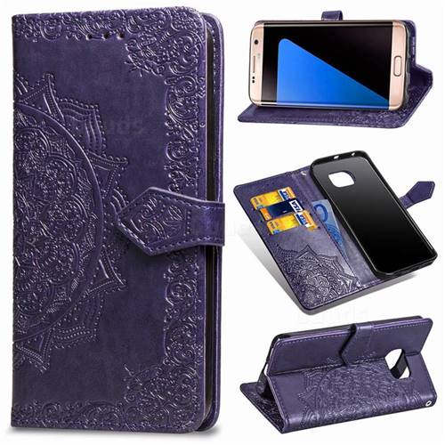 Embossing Imprint Mandala Flower Leather Wallet Case for Samsung Galaxy S7 Edge s7edge - Purple