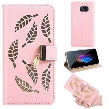 Hollow Leaves Phone Wallet Case for Samsung Galaxy S7 Edge s7edge - Pink