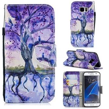 Purple Tree Leather Wallet Case for Samsung Galaxy S7 Edge s7edge