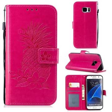 Embossing Flower Pineapple Leather Wallet Case for Samsung Galaxy S7 Edge s7edge - Rose