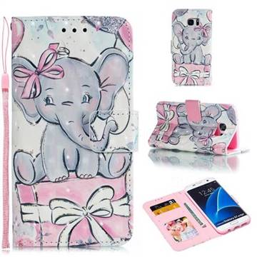 Bow Elephant 3D Painted Leather Phone Wallet Case for Samsung Galaxy S7 Edge s7edge