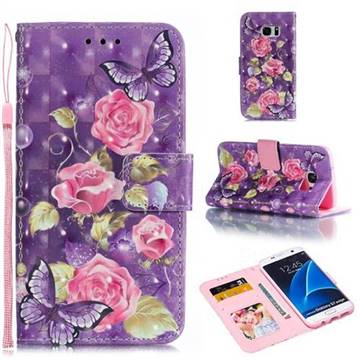 Purple Butterfly Flower 3D Painted Leather Phone Wallet Case for Samsung Galaxy S7 Edge s7edge