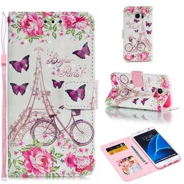 Bicycle Flower Tower 3D Painted Leather Phone Wallet Case for Samsung Galaxy S7 Edge s7edge