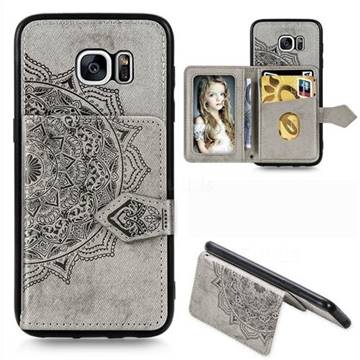 Mandala Flower Cloth Multifunction Stand Card Leather Phone Case for Samsung Galaxy S7 Edge s7edge - Gray