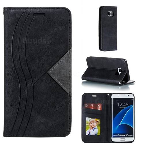 Retro S Streak Magnetic Leather Wallet Phone Case for Samsung Galaxy S7 Edge s7edge - Black