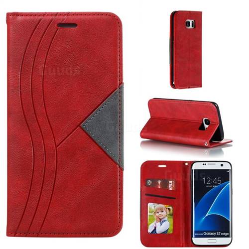 Retro S Streak Magnetic Leather Wallet Phone Case for Samsung Galaxy S7 Edge s7edge - Red