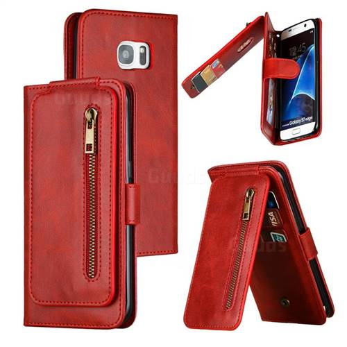 Multifunction 9 Cards Leather Zipper Wallet Phone Case for Samsung Galaxy S7 Edge s7edge - Red