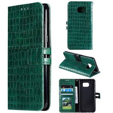 Luxury Crocodile Magnetic Leather Wallet Phone Case for Samsung Galaxy S7 Edge s7edge - Green