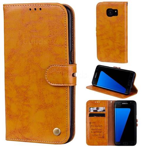 Luxury Retro Oil Wax PU Leather Wallet Phone Case for Samsung Galaxy S7 Edge s7edge - Orange Yellow