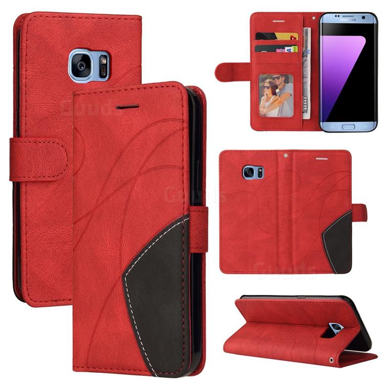 Luxury Two-color Stitching Leather Wallet Case Cover for Samsung Galaxy S7 Edge s7edge - Red