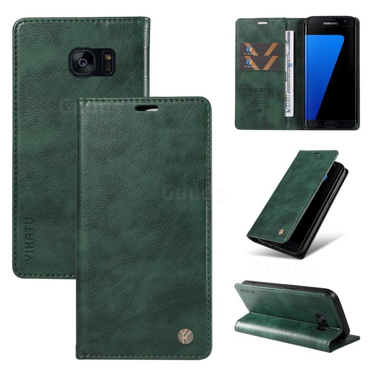 YIKATU Litchi Card Magnetic Automatic Suction Leather Flip Cover for Samsung Galaxy S7 Edge s7edge - Green