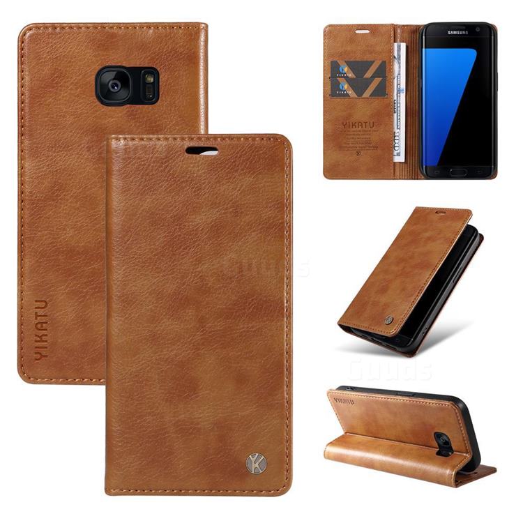 YIKATU Litchi Card Magnetic Automatic Suction Leather Flip Cover for Samsung Galaxy S7 Edge s7edge - Brown