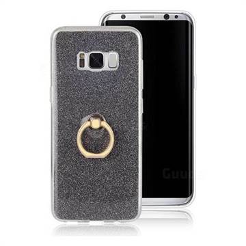 Luxury Soft TPU Glitter Back Ring Cover with 360 Rotate Finger Holder Buckle for Samsung Galaxy S8 - Black
