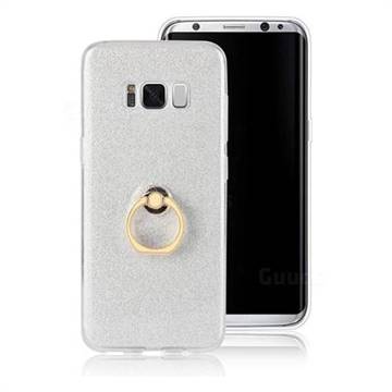 Luxury Soft TPU Glitter Back Ring Cover with 360 Rotate Finger Holder Buckle for Samsung Galaxy S8 - White