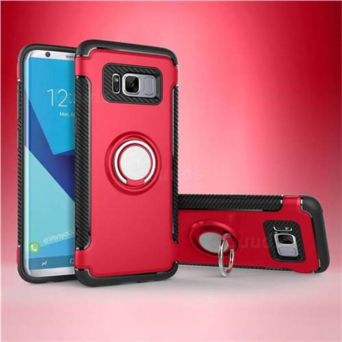 Armor Anti Drop Carbon PC + Silicon Invisible Ring Holder Phone Case for Samsung Galaxy S8 - Red