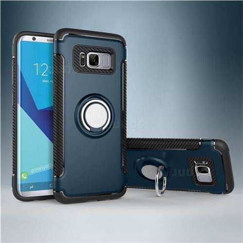 Armor Anti Drop Carbon PC + Silicon Invisible Ring Holder Phone Case for Samsung Galaxy S8 - Navy