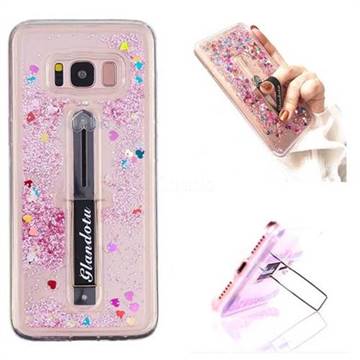 Concealed Ring Holder Stand Glitter Quicksand Dynamic Liquid Phone Case for Samsung Galaxy S8 - Rose