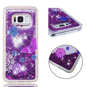 Purple Flower Butterfly Dynamic Liquid Glitter Quicksand Soft TPU Case for Samsung Galaxy S8