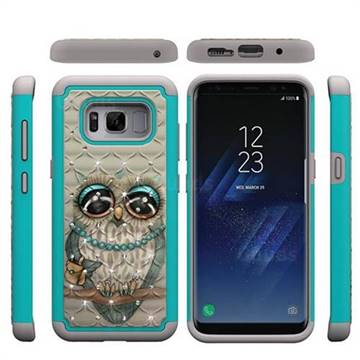 Sweet Gray Owl Studded Rhinestone Bling Diamond Shock Absorbing Hybrid Defender Rugged Phone Case Cover for Samsung Galaxy S8