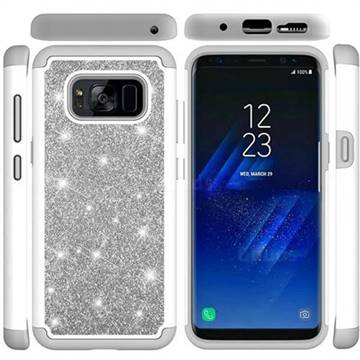 Glitter Rhinestone Bling Shock Absorbing Hybrid Defender Rugged Phone Case Cover for Samsung Galaxy S8 - Gray