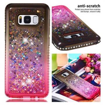 Diamond Frame Liquid Glitter Quicksand Sequins Phone Case for Samsung Galaxy S8 - Gray Pink