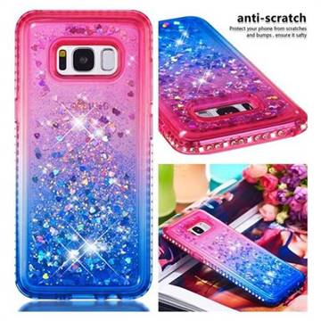 Diamond Frame Liquid Glitter Quicksand Sequins Phone Case for Samsung Galaxy S8 - Pink Blue