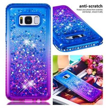 Diamond Frame Liquid Glitter Quicksand Sequins Phone Case for Samsung Galaxy S8 - Blue Purple